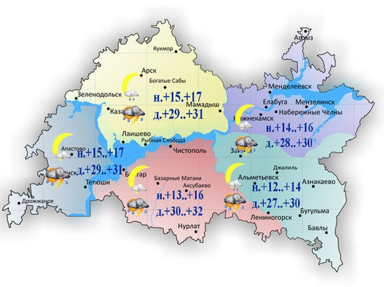 Татарстанцам прогнозируют + 32 градуса и ветер до 22 м/с