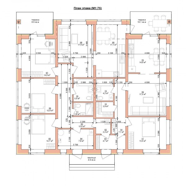 Проект "Ханский К-176": одноэтажный таунхаус на две семьи (ФОТО)
