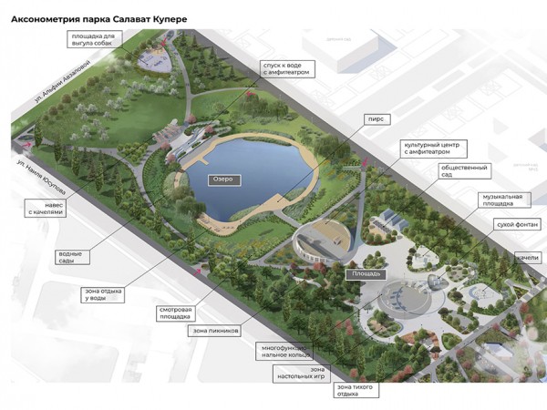 Сухой фонтан, 400 деревьев и озеро с пирсом: парк в «Салават Купере» будет готов к сентябрю Сухой фонтан, 400 деревьев и озеро с пирсом: парк в «Салават Купере» будет готов к сентябрю